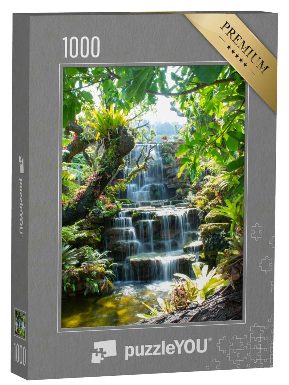 Puzzle 1000 Teile „Idyllischer Wasserfall im Wald in Thailand“