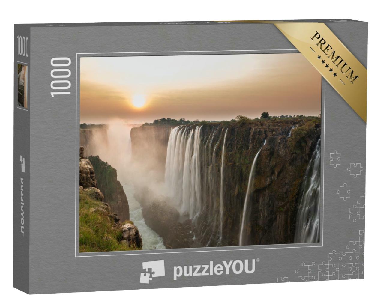 Puzzle 1000 Teile „Victoria Falls im Sonnenuntergang, Blick aus Sambia“