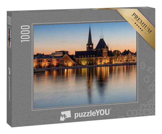 Puzzle 1000 Teile „Hafen in Aarhus: Dänemark zur blauen Stunde“