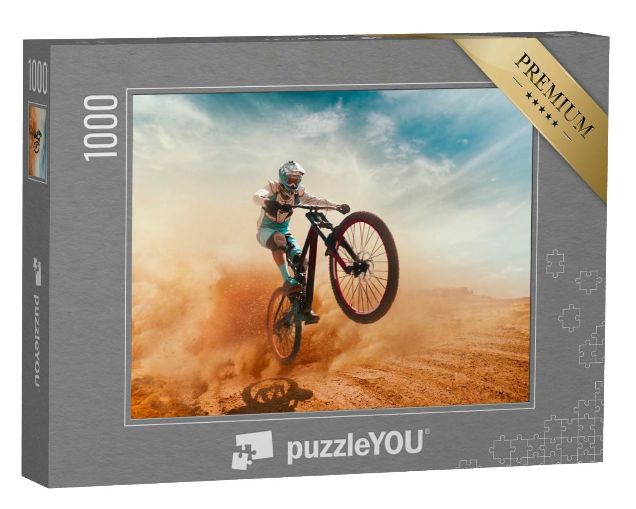Puzzle 1000 Teile „Radfahrer im Wüstenstaub“