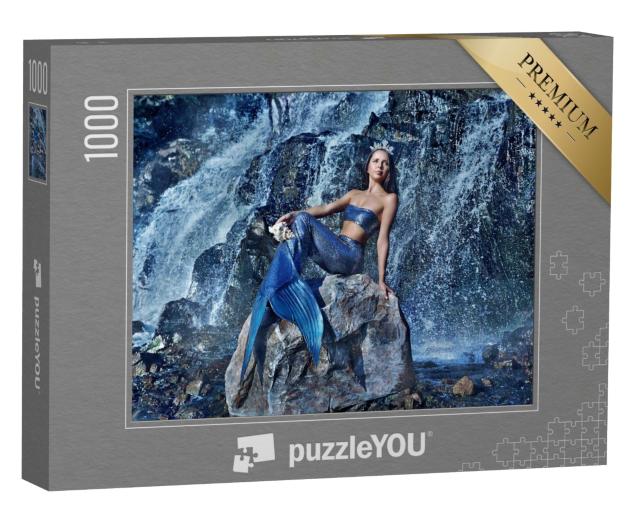 Puzzle 1000 Teile „Wunderschöne Meerjungfrau am Wasserfall“