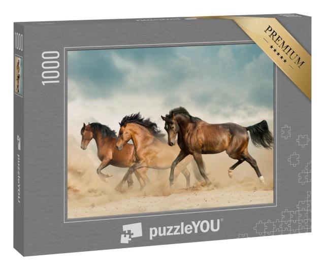 Puzzle 1000 Teile „Braune Pferde streifen durch die Wüste“