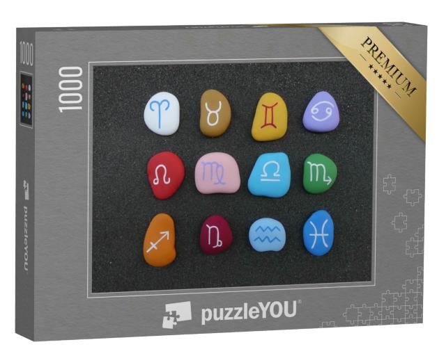 Puzzle 1000 Teile „Astrologische Zeichen mit stilisierten farbigen Steinen“