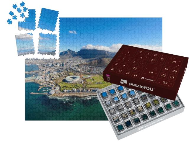 Puzzle-Adventskalender „Blick vom Hubschrauber: Luftaufnahme von Kapstadt, Südafrika“