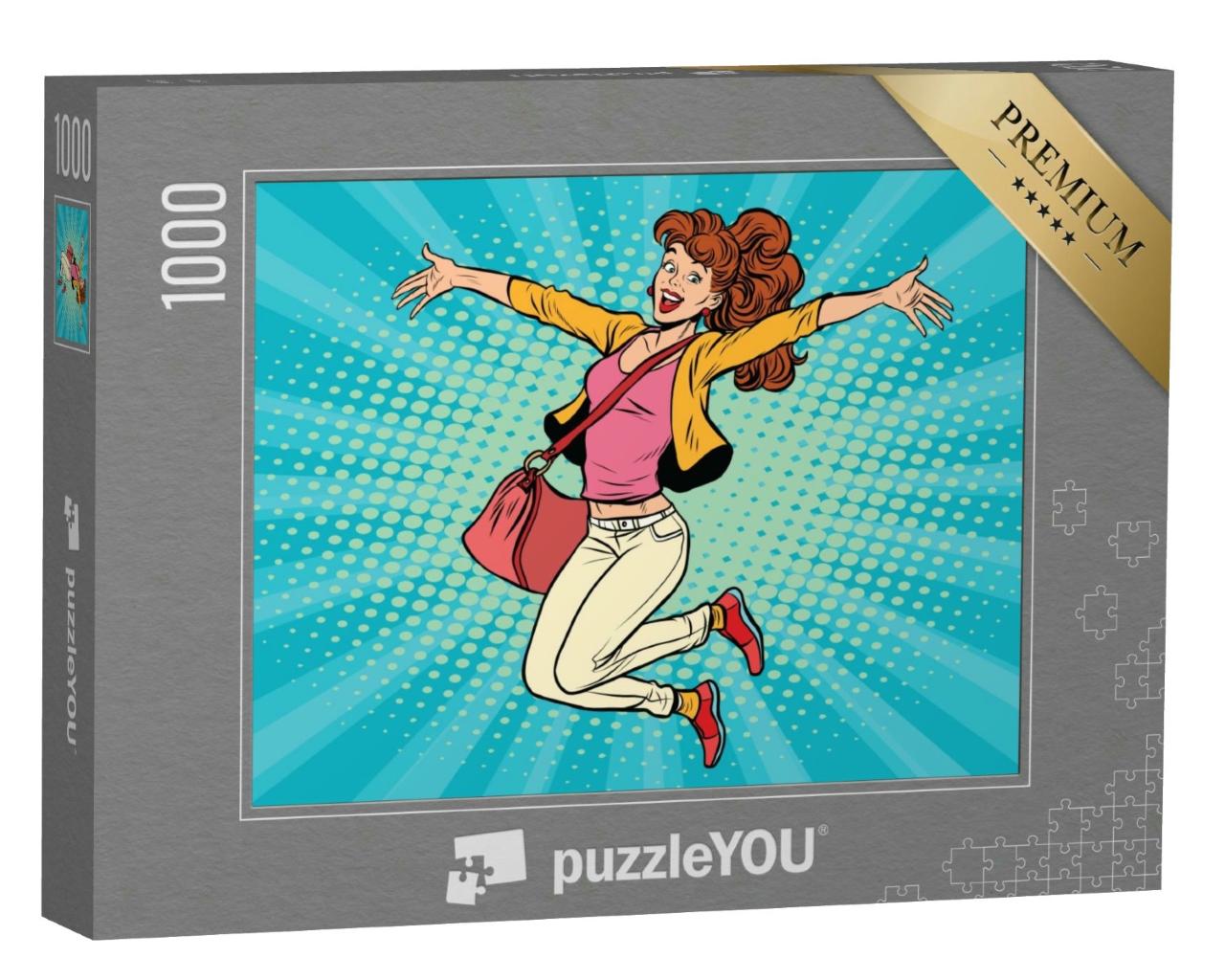 Puzzle 1000 Teile „Junge Frau springt“
