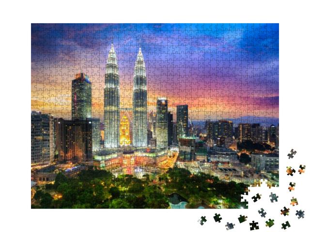 Puzzle 1000 Teile „Abenddämmerung über Kuala Lumpur“