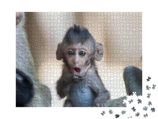 Puzzle 1000 Teile „Ein kleiner Affe im Wald, Thailand“