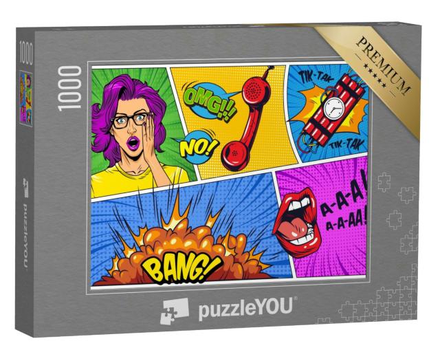 Puzzle 1000 Teile „Schreiende Sprechblasen und Explosion im Comic-Stil“