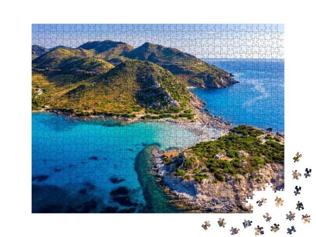 Puzzle 1000 Teile „Halbinsel von Punta Molentis mit Strand, Sardinien, Italien“