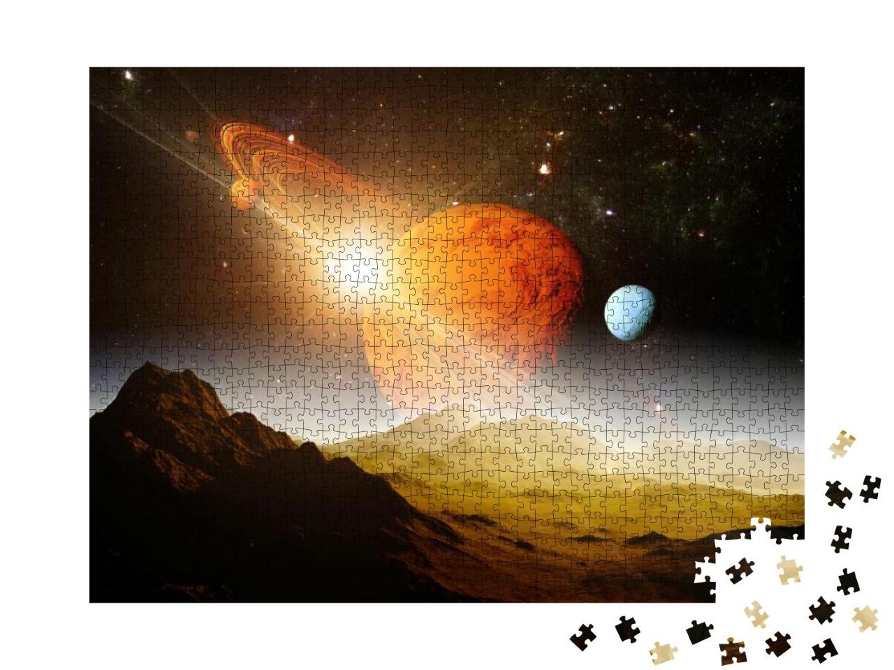 Puzzle 1000 Teile „Blick auf Planeten und Universum von der Mondoberfläche“