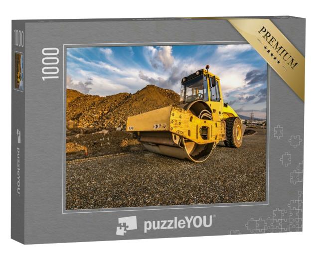 Puzzle 1000 Teile „Gelbe Dampfwalze bei Straßenbauarbeiten“