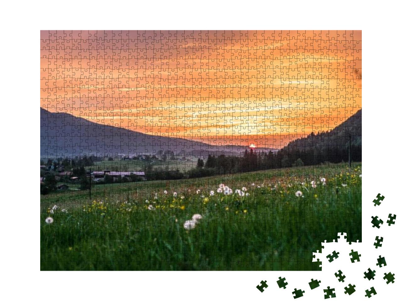 Puzzle 1000 Teile „Sonnenuntergang über Inzell in den Chiemgauer Alpen“