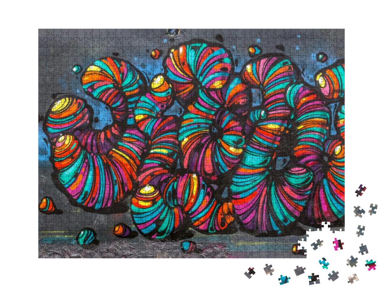 Puzzle 1000 Teile „Graffiti Street Art, abstrakte Wurmskulpturen“