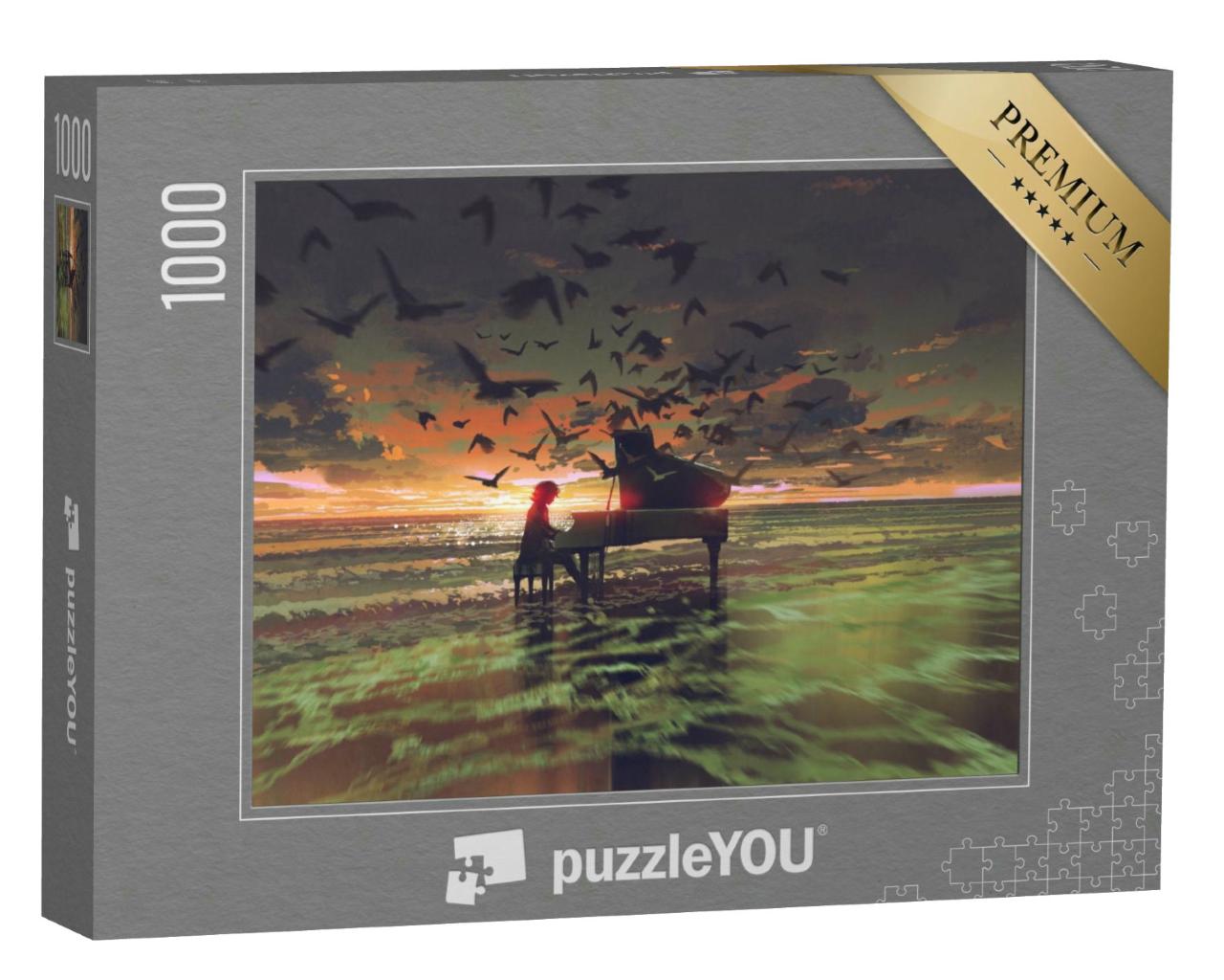 Puzzle 1000 Teile „Digitale Kunst: Spiel auf dem Flügel am Strand“