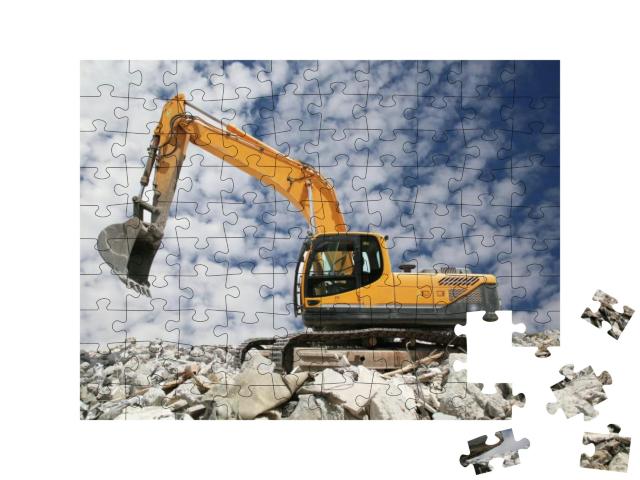Puzzle 100 Teile „Bagger gräbt im Boden für das Fundament“
