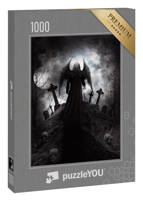 Puzzle 1000 Teile „Gothic-Figur mit Grabsteinen und Totenköpfen“