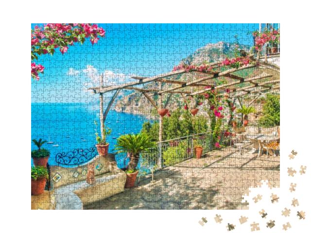 Puzzle 1000 Teile „Blick auf Meer und Berge bei Positano, Amalfiküste, Italien“