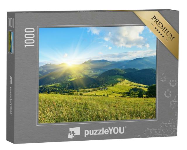Puzzle 1000 Teile „Sonniger Blick über die wunderschöne Landschaft der Alpen“