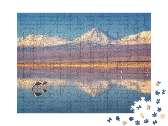 Puzzle 1000 Teile „Vulkan Licancabur und Laguna Chaxa, Chile“