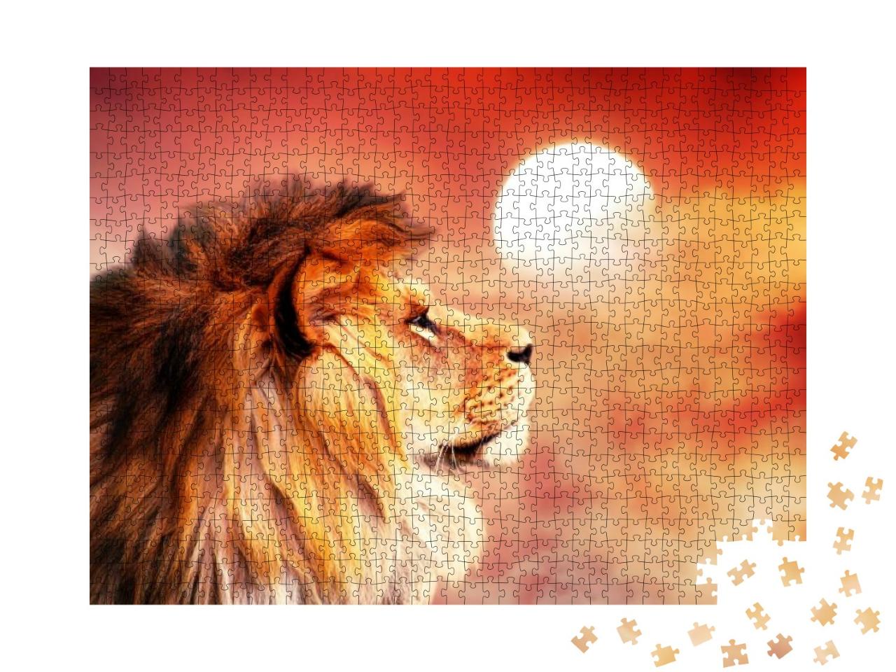 Puzzle 1000 Teile „Afrikanischer Löwe im glühenden Sonnenuntergang“