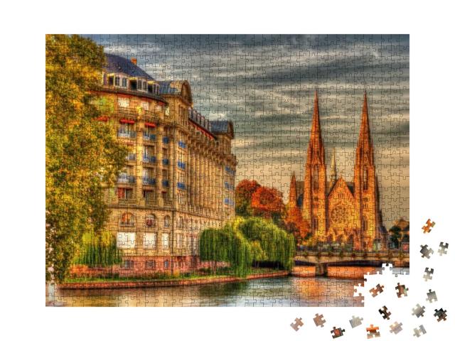 Puzzle 1000 Teile „Kirche Saint Paul und ESCA-Gebäude in Straßburg, Elsass, Frankreich“