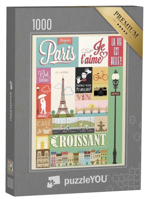 Puzzle 1000 Teile „Typografisches Poster, Paris, Retro-Stil“