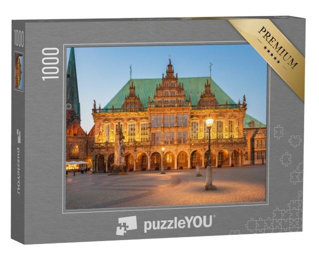 Puzzle 1000 Teile „Abendlich beleuchtetes Rathaus der Stadt Bremen, Deutschland“