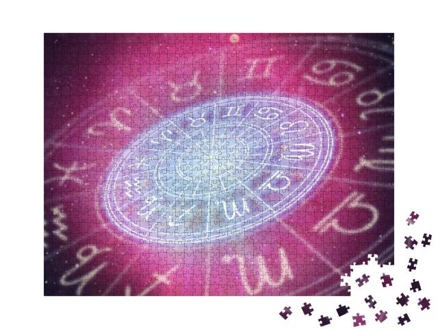 Puzzle 1000 Teile „Astrologische Zeichen des Tierkreises, Horoskop, Sternenhimmel“