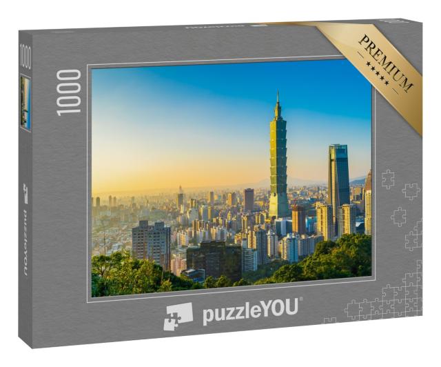 Puzzle 1000 Teile „Stadtbild mit dem Wolkenkratzer Taipei 101, Taiwan“