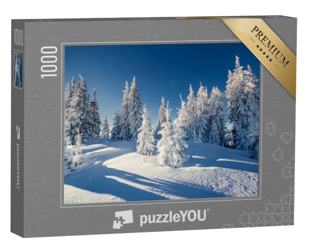 Puzzle 1000 Teile „Wunderschöne Winterlandschaft im sonnigen Bergwald“