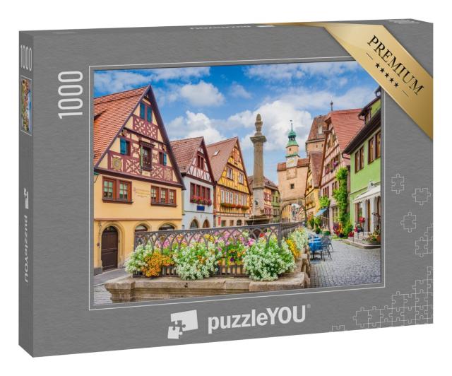 Puzzle 1000 Teile „Rothenburg ob der Tauber im Sommer mit blauem Himmel“