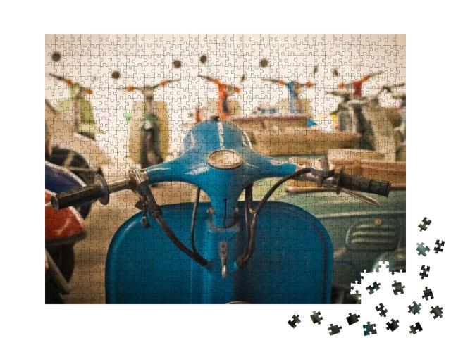 Puzzle 1000 Teile „Klassische Mopeds in unterschiedlichen Farben“
