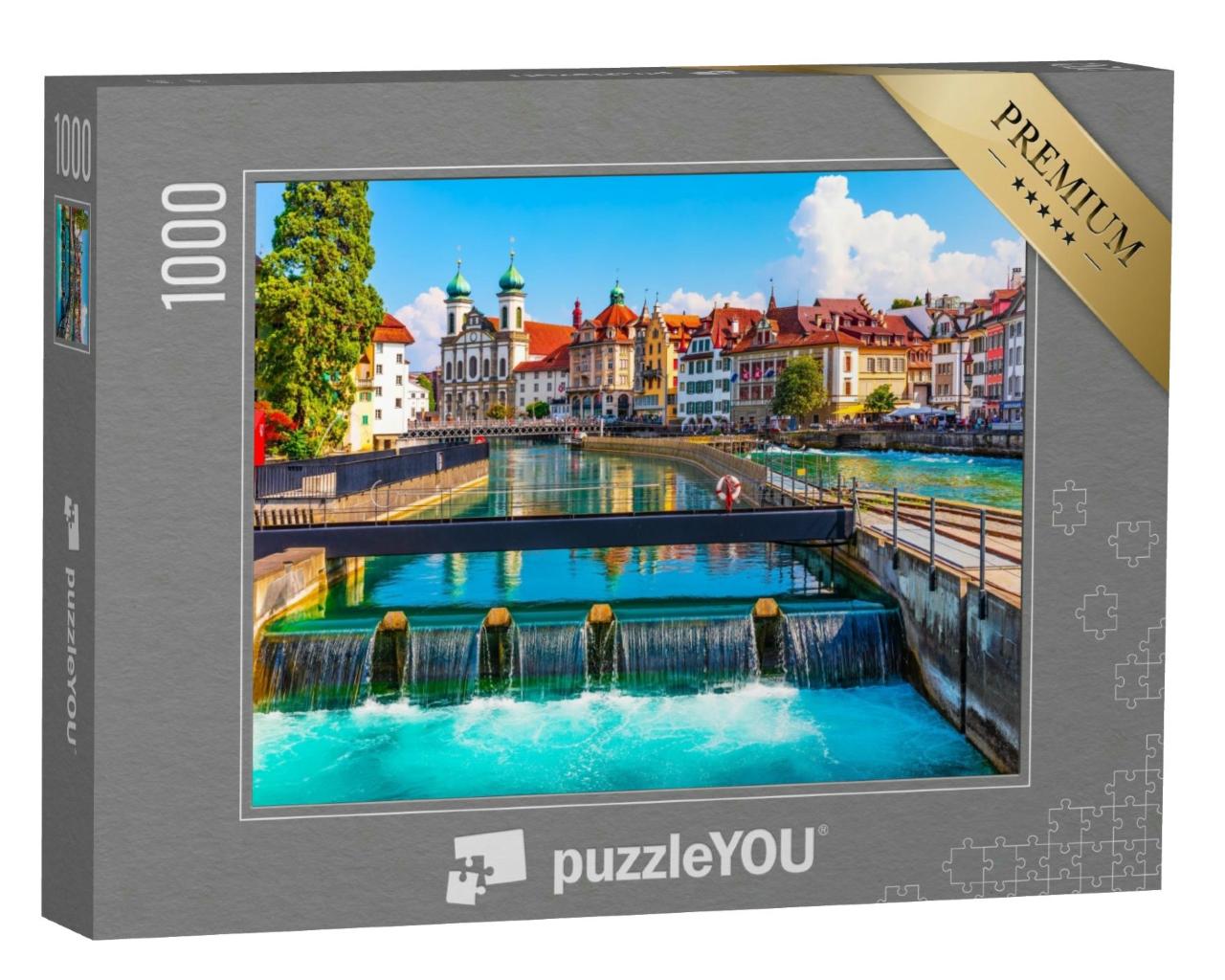 Puzzle 1000 Teile „Sommerpanorama der mittelalterlichen Altstadt in Luzern, Schweiz“