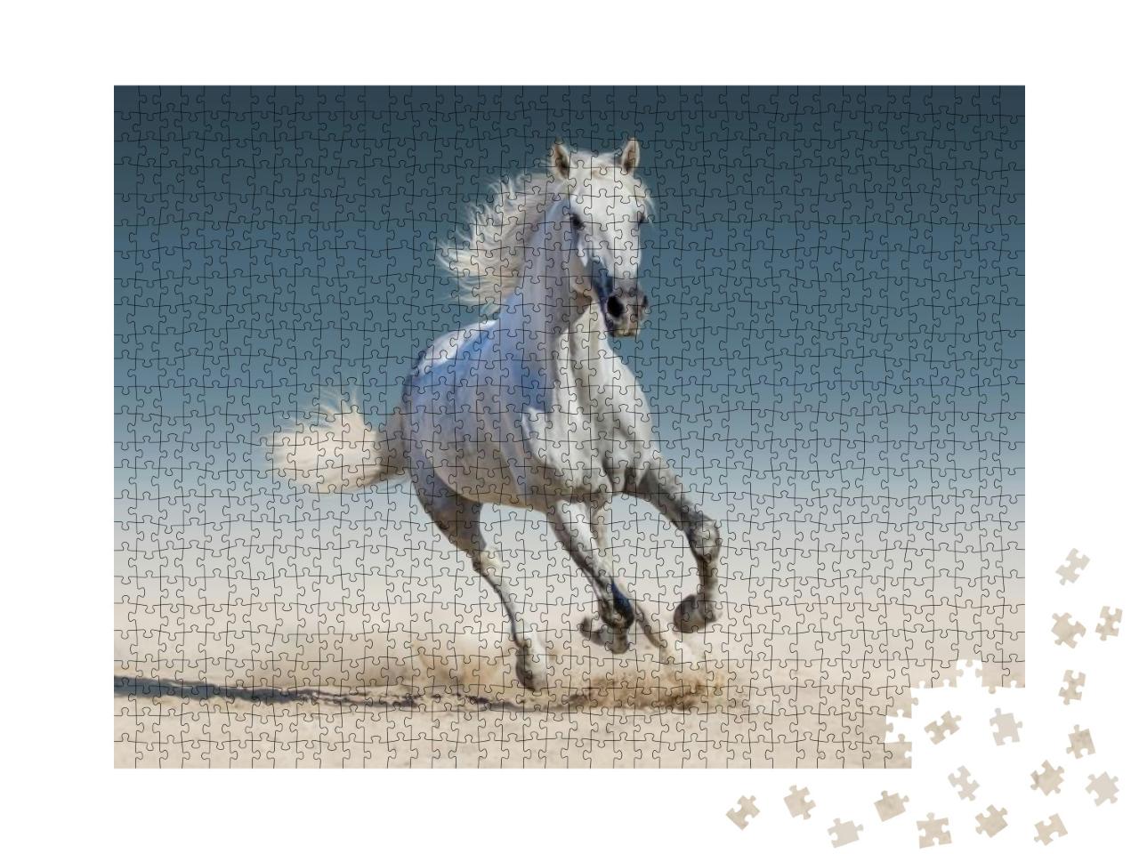 Puzzle 1000 Teile „Weißes Pferd läuft im Galopp“