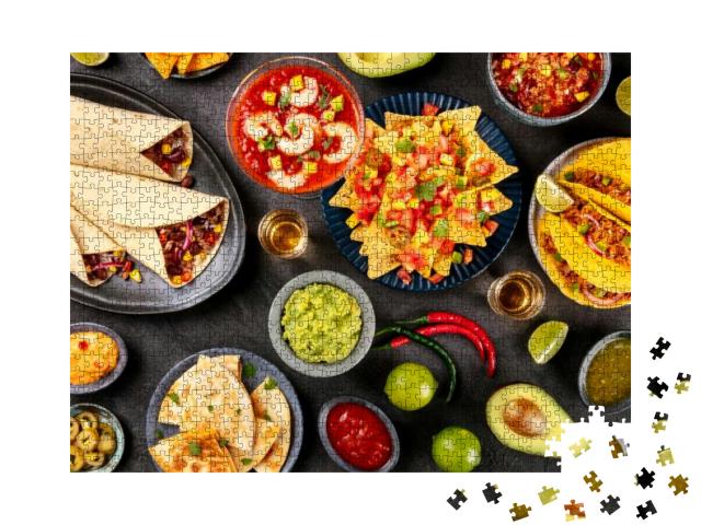 Puzzle 1000 Teile „Mexikanische Küche: Nachos, Tequila, Guacamole“