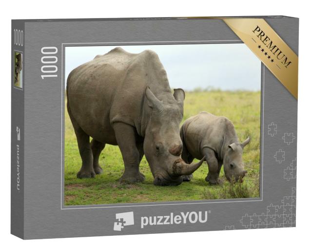 Puzzle 1000 Teile „Nahaufnahme eines weiblichen Nashorns mit Kalb, Südafrika“
