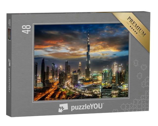 Puzzle 48 Teile „Dubai Business Bay bei Nacht“