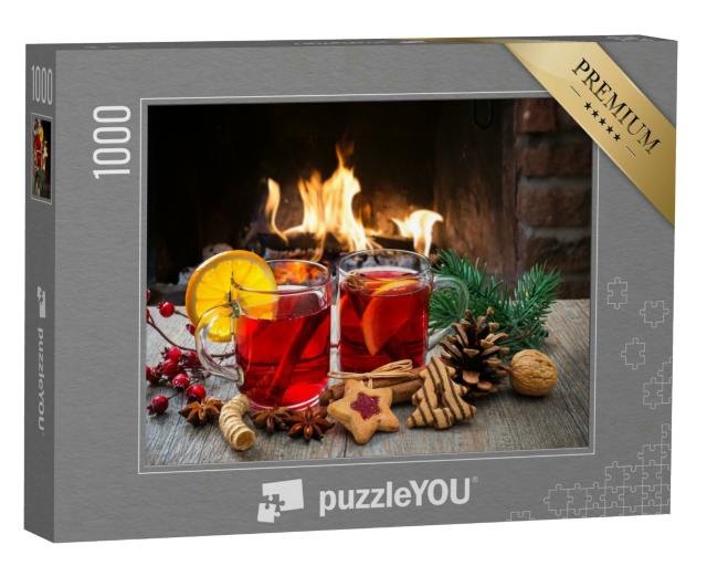 Puzzle 1000 Teile „Weihnachtlicher Glühwein am romantischen Kamin“