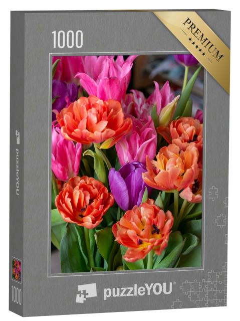 Puzzle 1000 Teile „Blumenstrauß aus Tulpen in verschiedenen Farben “