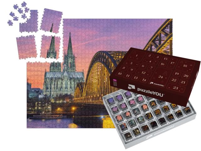 Adventskalender „Kölner Dom und Hohenzollernbrücke bei Sonnenuntergang“