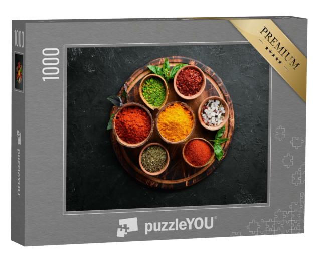 Puzzle 1000 Teile „Bunte Kräuter und Gewürze zum Kochen aus der indischen Küche“