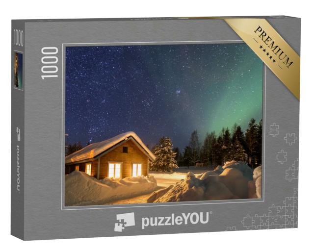Puzzle 1000 Teile „Winterlandschaft mit Holzhaus in Schweden“