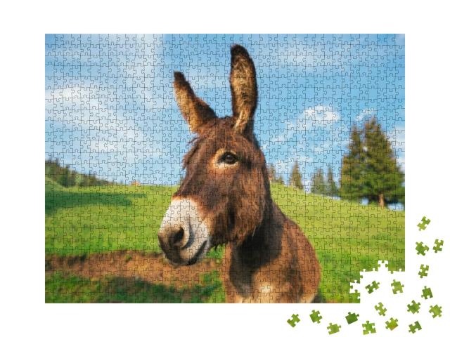 Puzzle 1000 Teile „Bild eines Esels bei Sonnenuntergang in Transsilvanien“