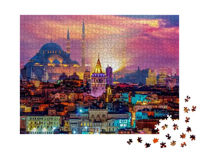 Puzzle 1000 Teile „Skyline von Istanbul mit Galata-Turm und Süleymaniye-Moschee“