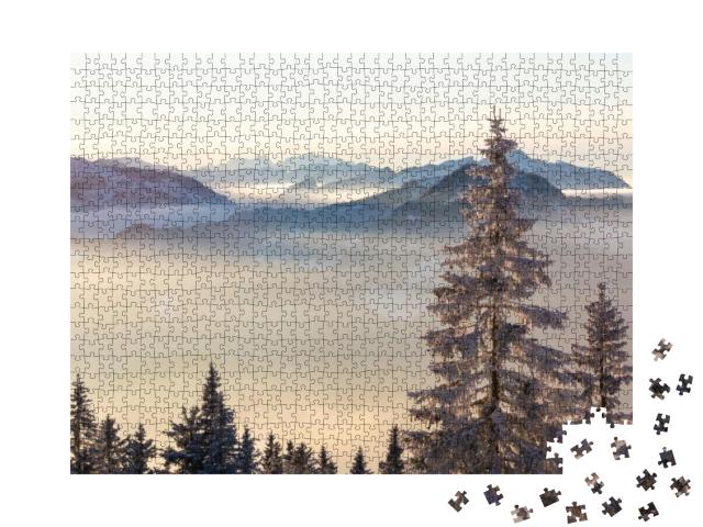 Puzzle 1000 Teile „Nebliges Winterabendpanorama der Allgäuer Alpen“