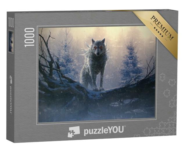 Puzzle 1000 Teile „Fenrir, der riesige Eiswolf aus der nordischen Mythologie“