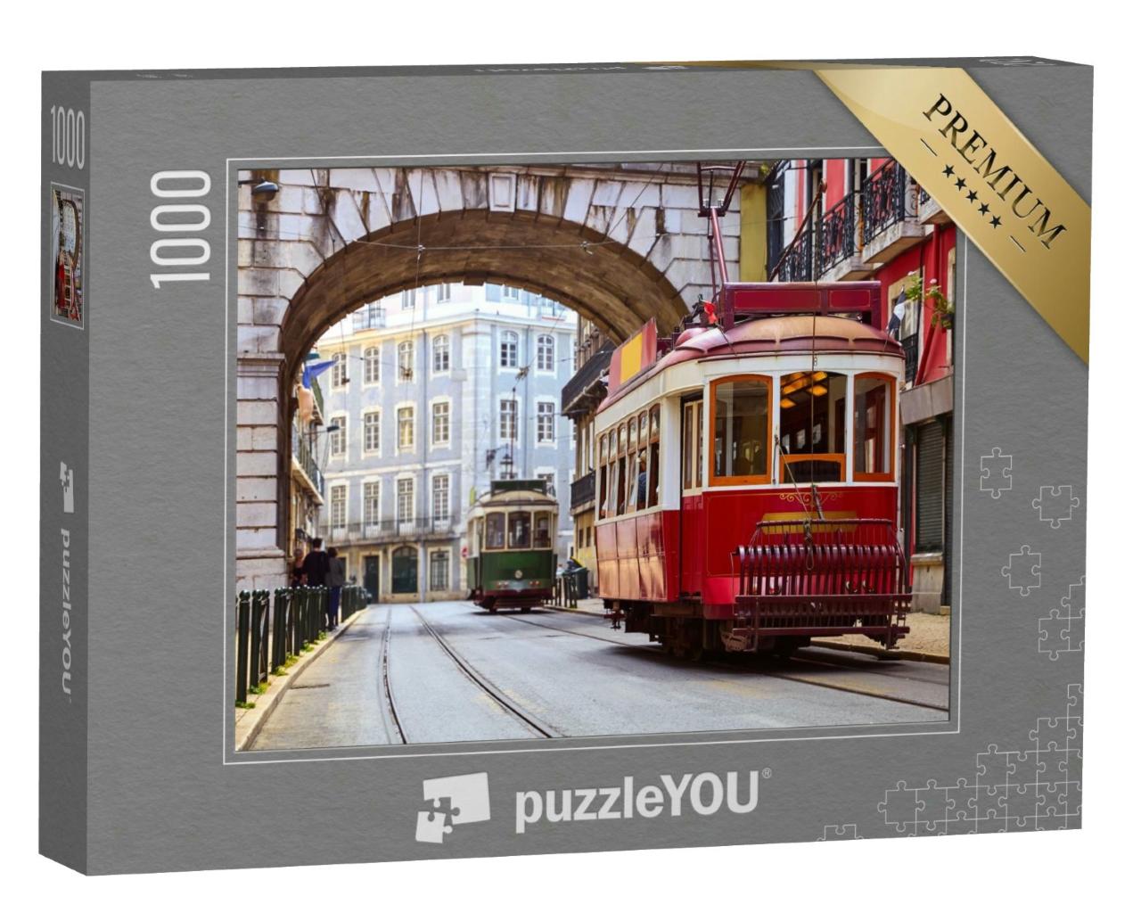 Puzzle 1000 Teile „Retro-Straßenbahn im Alfama-Viertel, Lissabon“