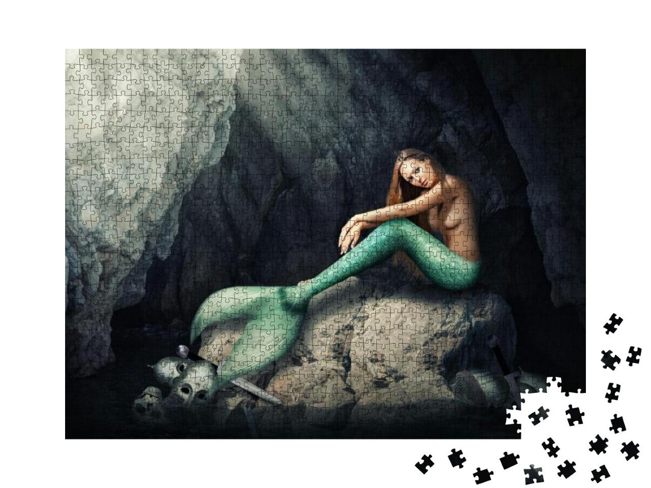 Puzzle 1000 Teile „Anmutige Meerjungfrau in der Felshöhle “