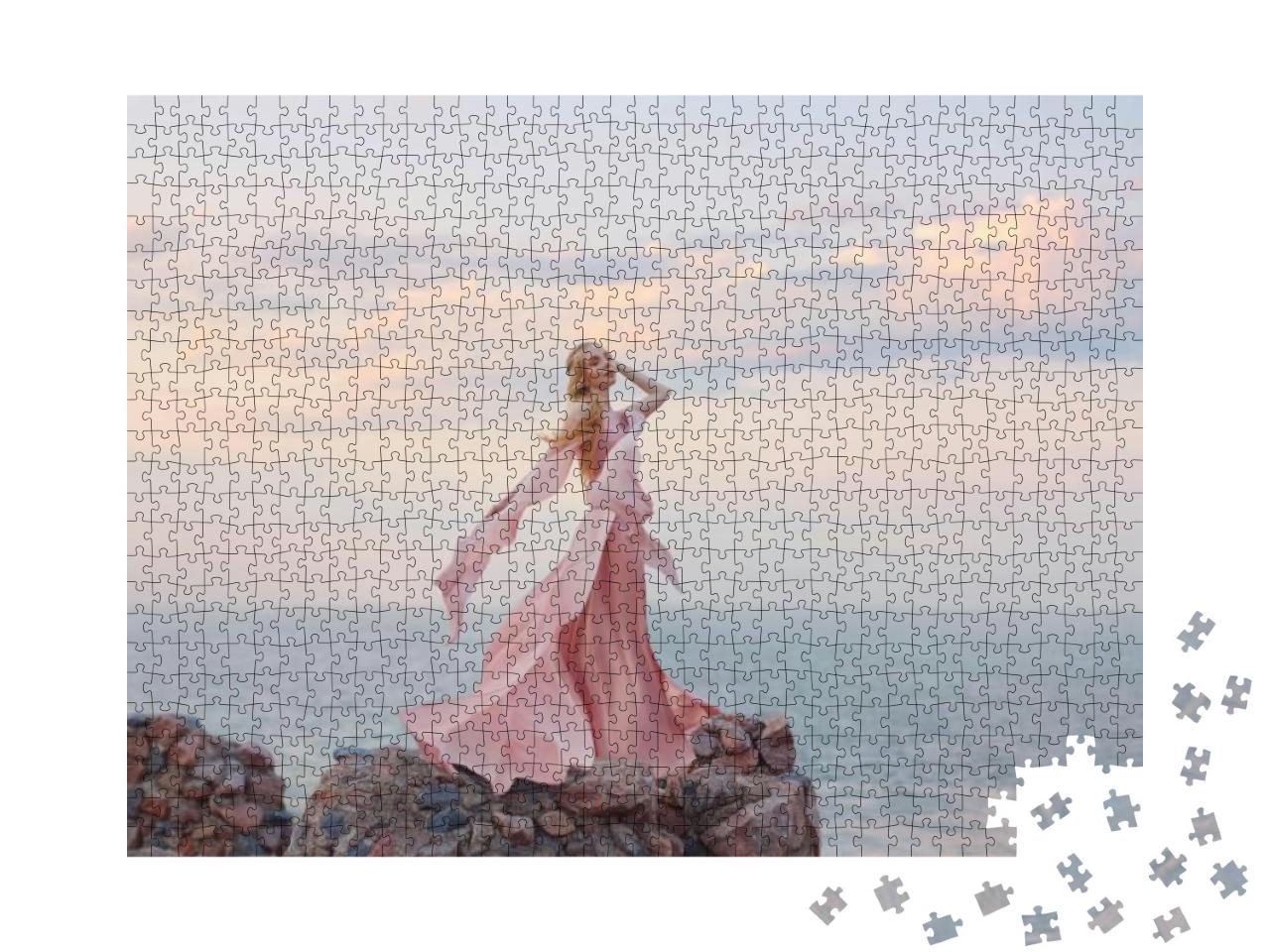 Puzzle 1000 Teile „Elfenhafte Frau am Felsstrand“
