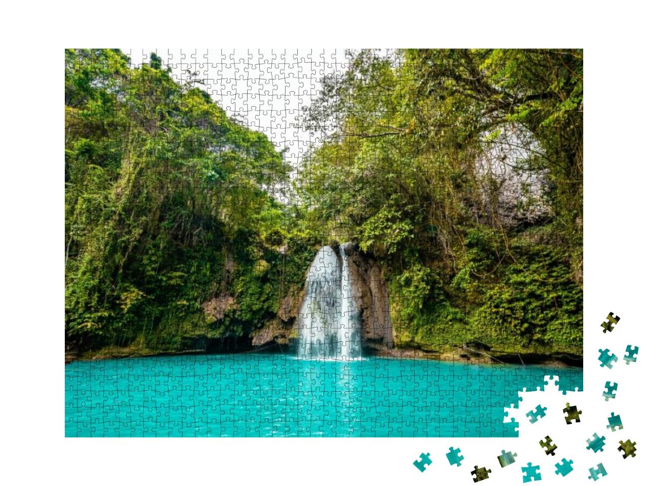 Puzzle 1000 Teile „ Türkisfarbene Kawasan Falls auf der Insel Cebu, Philippinen“